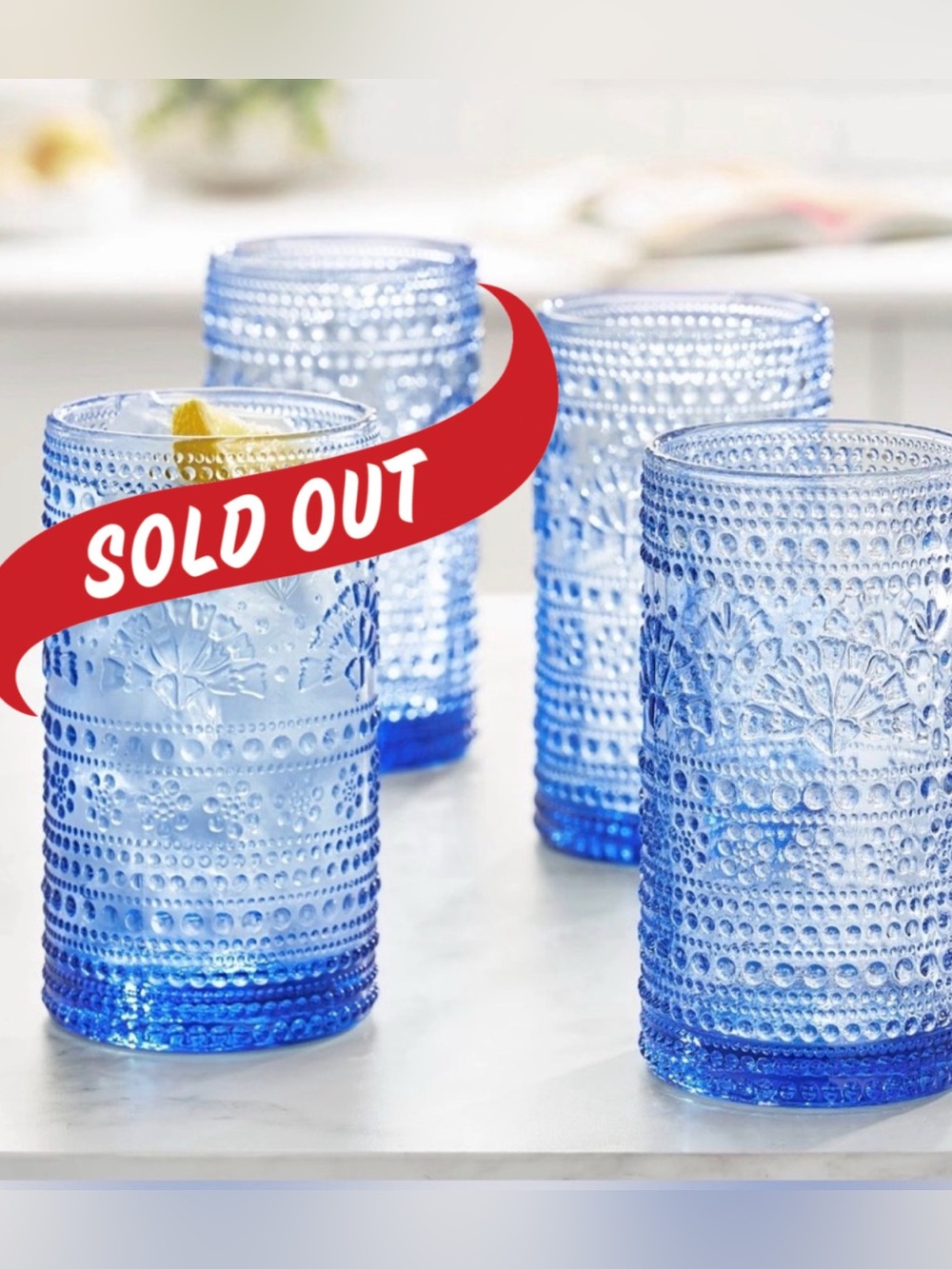 🚫SOLD OUT🚫 18oz Pioneer Woman Blue Channing Glass Tumblers Set of 4